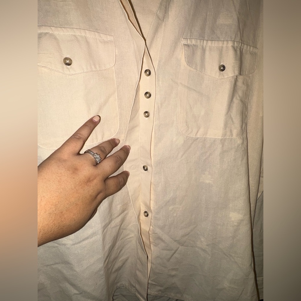 Prana Womens Cream Button Down Shirt Large - Picture 3 of 8